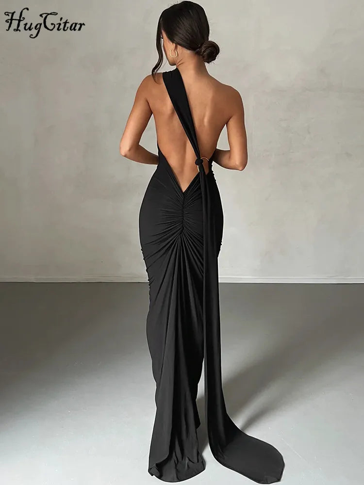 Vestido largo asimétrico con espalda abierta