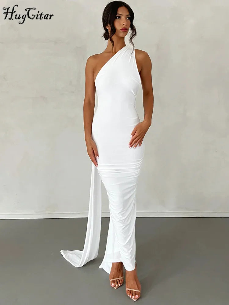 Vestido largo asimétrico con espalda abierta