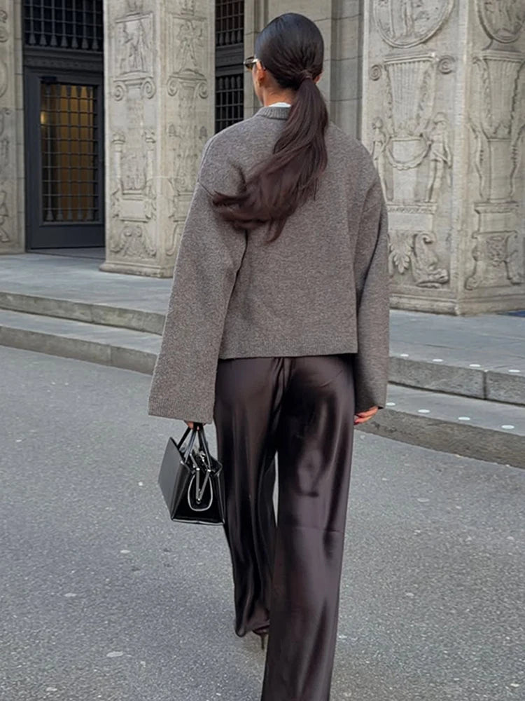 Pantalón satinado de pierna ancha