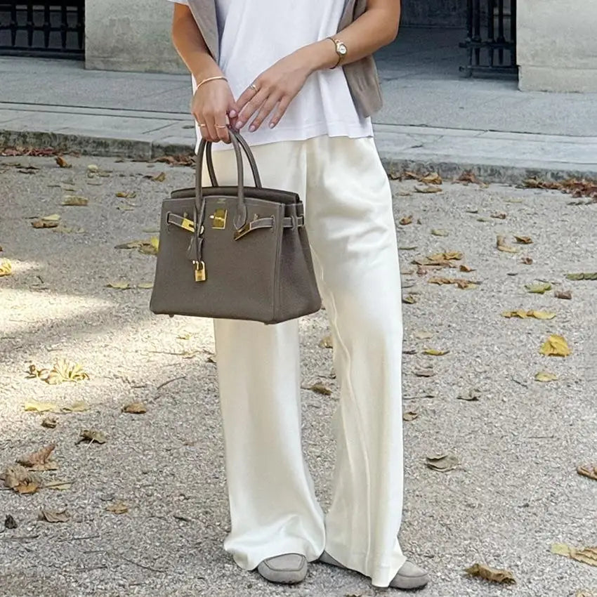 Pantalón satinado de pierna ancha