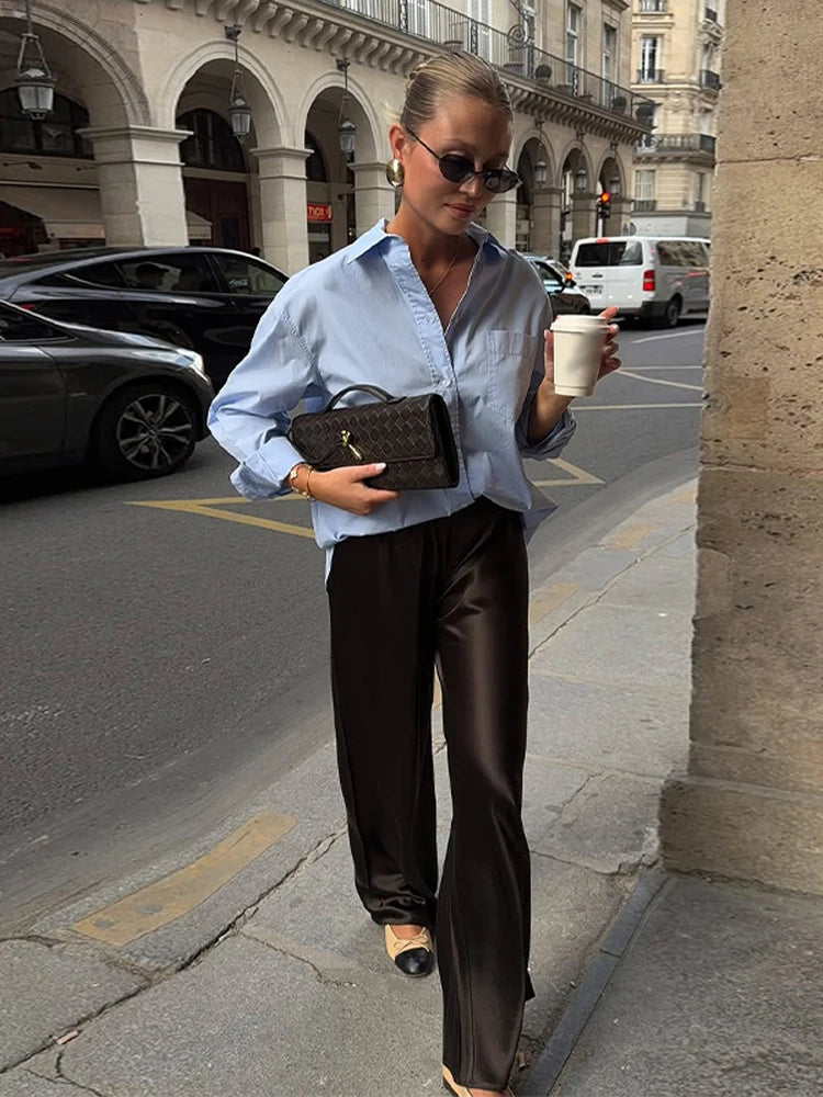 Pantalón satinado de pierna ancha