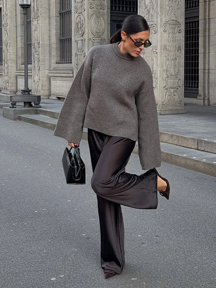 Pantalón satinado de pierna ancha