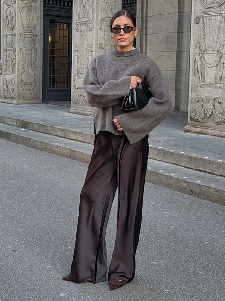 Pantalón satinado de pierna ancha