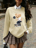 Women's Skateboard Bear Print Crew Neck Knit Sweater