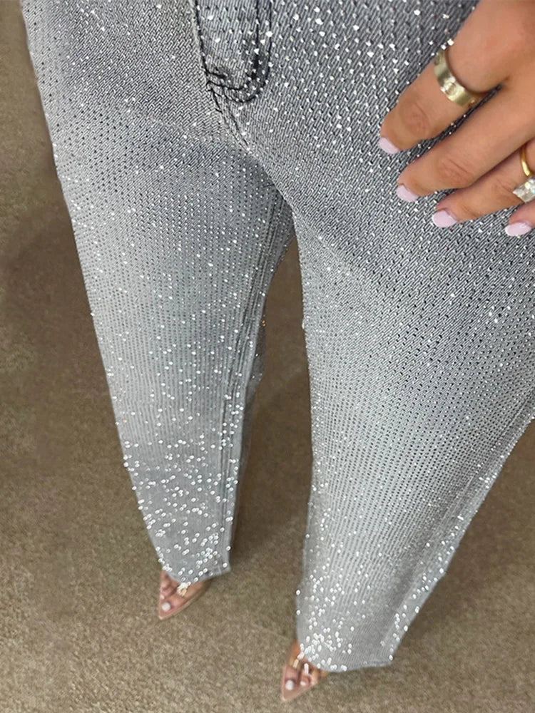 Vaquero ancho con strass